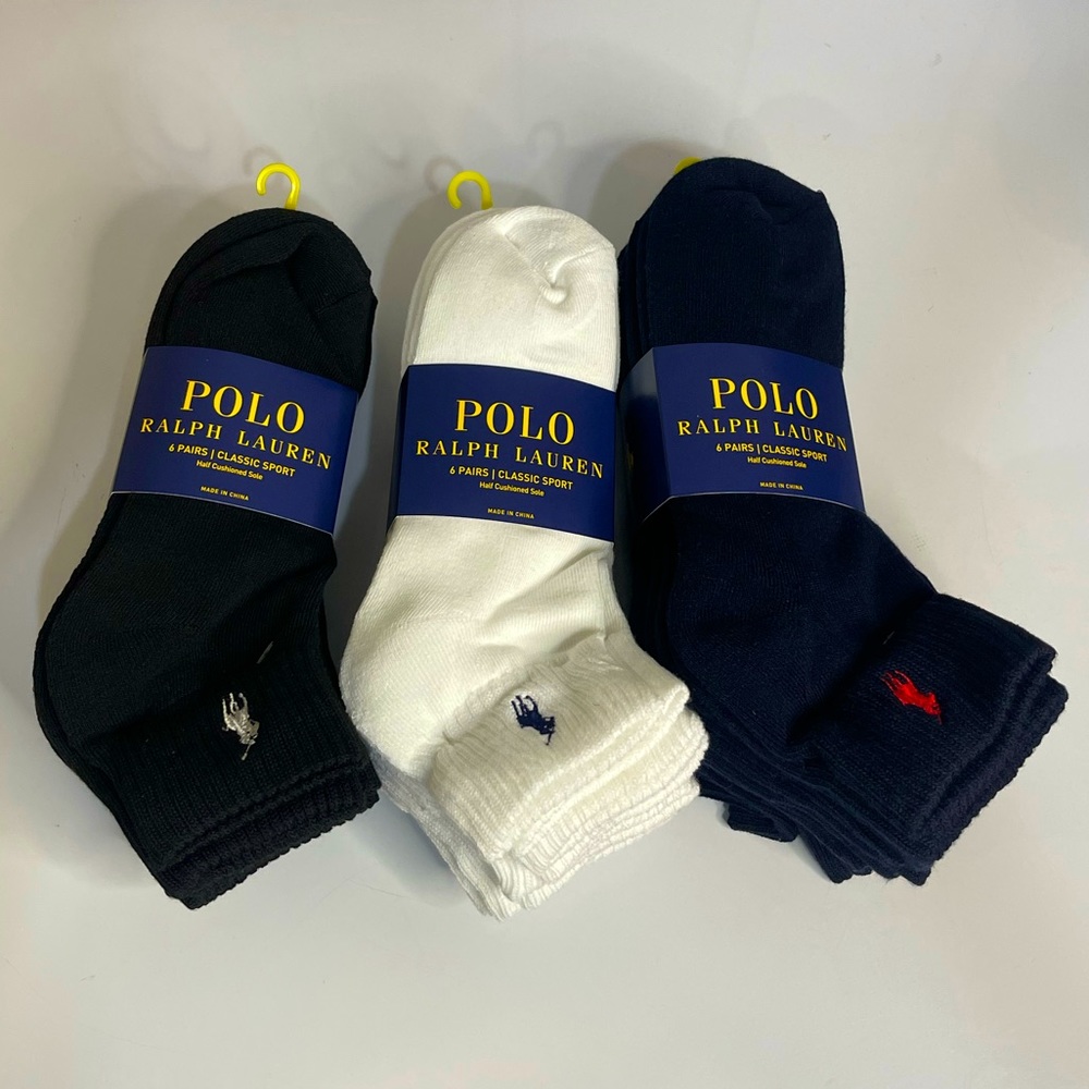 POLO RALPH LAUREN MENS 6 PAIRS Classic Sport Half Cushioned Quarter Socks